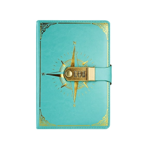 A5 Lockable Diary with Combination Lock and Compass Design, Faux Leather Journal for Secure Writing, Personal Secret Keeper for Thoughts, Plans, and Private Memories