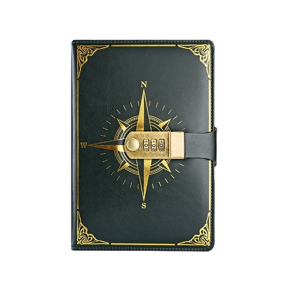 A5 Lockable Diary with Combination Lock and Compass Design, Faux Leather Journal for Secure Writing, Personal Secret Keeper for Thoughts, Plans, and Private Memories