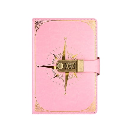 A5 Lockable Password Journal Notebook with Combination Lock, Vintage Compass Design Diary for Students, 80g No Bleed Paper, Gift Idea
