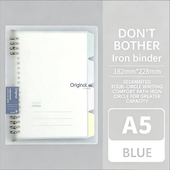 A5 Loose-Leaf Notebook, 7.17×9.0in 4-Ring Binder Journal with Divider Tabs, Frosted PP Cover, No-Bleed Wood Pulp Paper, Refillable Planner for Office & Daily Use