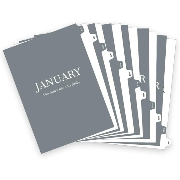 A5 Monthly Planner Inserts 12-Month Gray & White Double-Sided Monthly Overview Pages with Reinforced Tabs, 100g Paper, 6-Hole Binder Refill