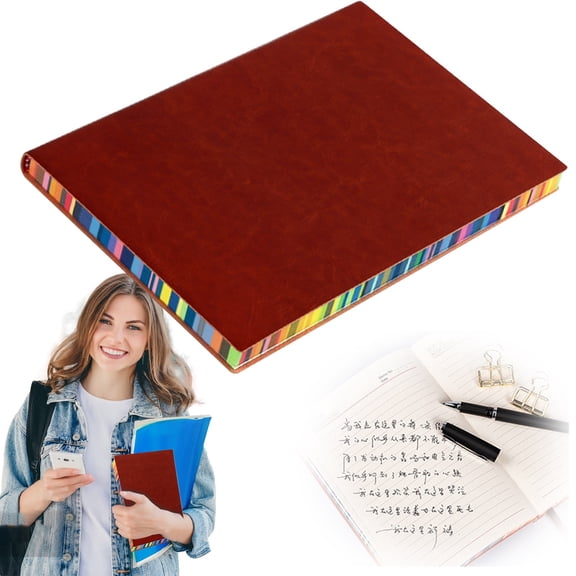 A5 Notebook 100 Sheets / 200 Pages, 5.7 x 8.3 inch Journal for Writing with Rainbow Edges, Lined Paper Diary Journaling Notebook for Work Study, Brown