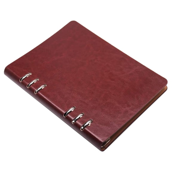 A5 Notebook 6 Holes PU Leather Cover Loose Pocket Refillable Binder Rings Journal (Brown)