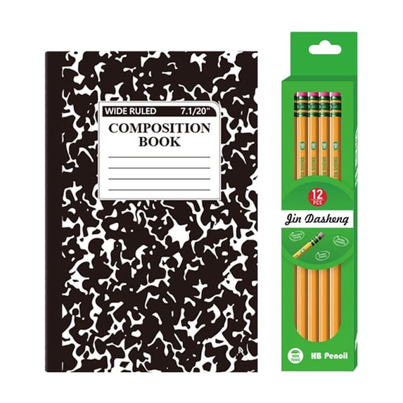 A5 Notebook,A5 Notebook Paper,Sewn Notebook,Writing Journal,Composition Notebook,Wide Ruled,A5 Stitched Notebook With 30 Sheets (60 Pages) And 12 Sharpened Wooden Pencils,Marble Colors Notebook