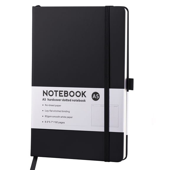 A5 Notebook with Pocket, Classic PU Leather Hard Cover Journal with Elastic Band, 192 Pages Ruled Thick Paper, Planner for Business, Writing, School, Travel, Gift