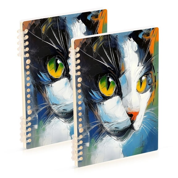 A5 Notebook, Single Back Sheet Printed on One Side, 60 Sheets Black and White Cat