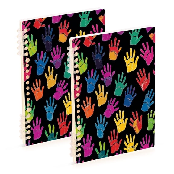 A5 Notebook, Single Back Sheet Printed on One Side, 60 Sheets Colorful Handprints