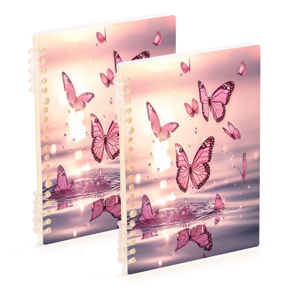 A5 Notebook, Single Back Sheet Printed on One Side, 60 Sheets Many Pink Butterflies