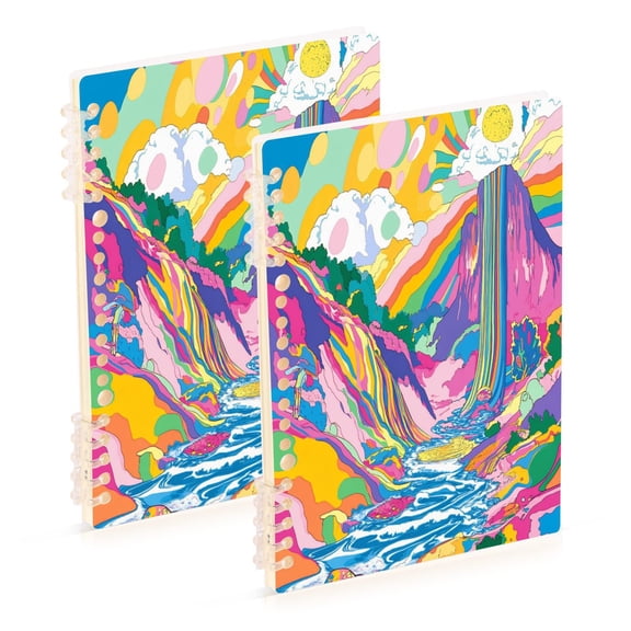 A5 Notebook, Single Back Sheet Printed on One Side, 60 Sheets Psychedelic Waterfall Trippy