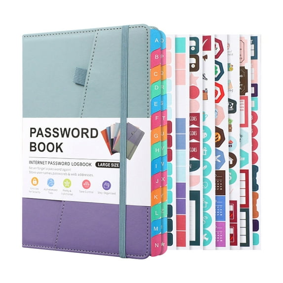 A5 Notebook with Alphabet Labels, Blue and Purple, Password Book with Alphabetical Tabs for Seniors Notebook Internet Website Address Log in Detail