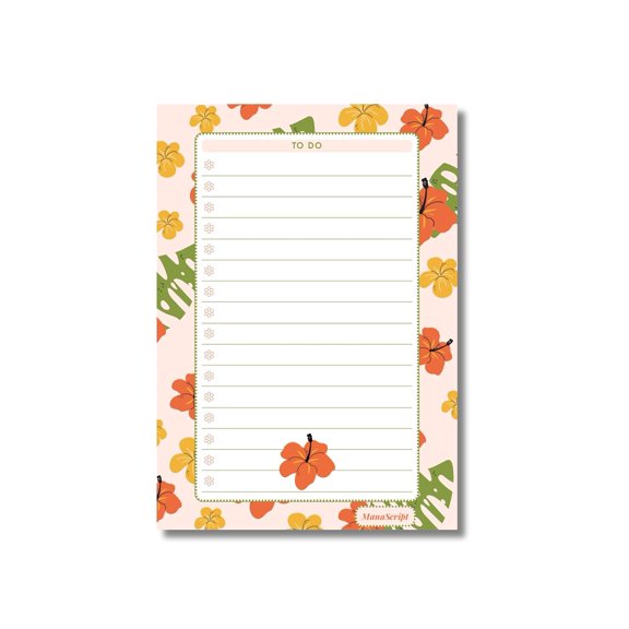 A5 Notes/To Do List Notepad, Beautiful Checklist Pad, Tear-Off Sheets (Flower, Orange) Pack Of 1