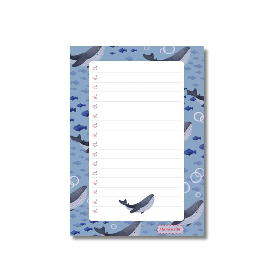 A5 Notes/To Do List Notepad, Beautiful Checklist Pad, Tear-Off Sheets (Whale) Pack Of 1