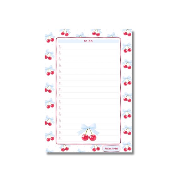 A5 Notes/To Do List Notepad, Beautiful Daily Checklist Pad, Tear-Off Sheets (Cherry-3) Pack Of 1