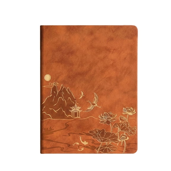 A5 Office Notebook Business Journal Hardcover Writing Notebook with Chinese Style Landscape Lotus Pattern for Meetings Notes