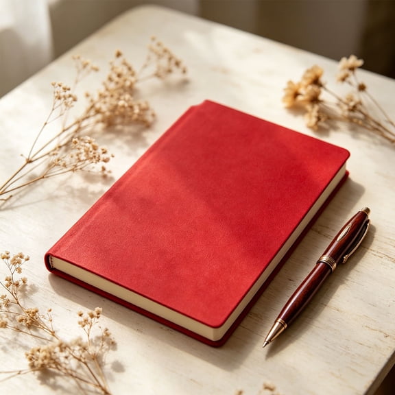 A5 PU Leather Journal Notebook with Pen Holder, 8.3 X 6.1 Inch Hardcover Notebook, 200 Pages 80GSM Paper Lined Diary, Softcover Planner for Note-Taking, Daily Planning, Work & Business, Red