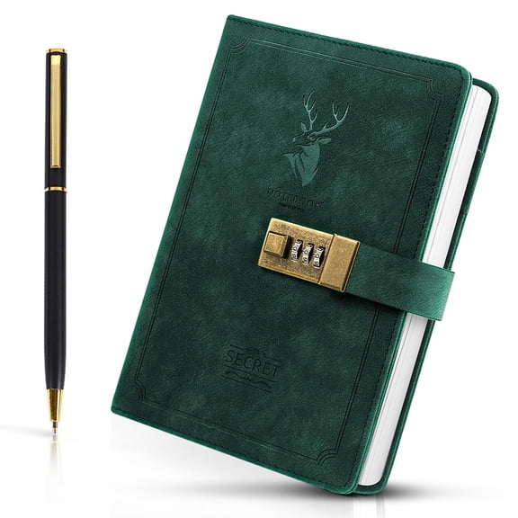 A5 PU Leather Journal with Combination Lock, Retro Diary with 240 Pages for Writing, Green