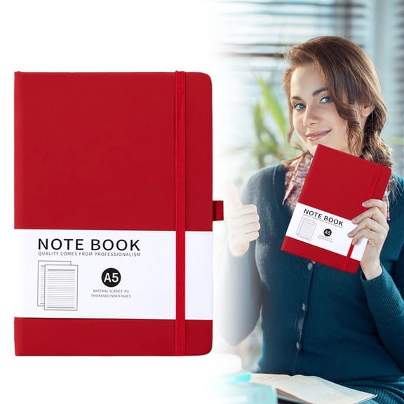 A5 PU Leather Lined Notebook With Elastic Strap,180°LAY,200 Pages 100Gsm Thick Paper For Writing, Work & Office,5.7"x8.46",1PC,Red