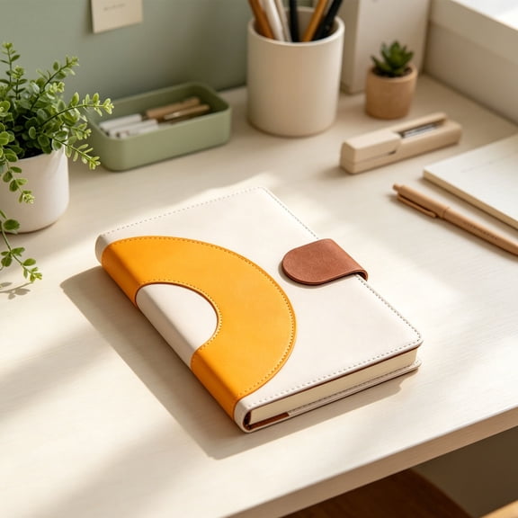 A5 PU Leather Lined Notepad 170 Pages, Thick 100g Acid-Free Paper Journal with Secure Fastener, Soft Cover Lies Flat for Business Meeting Notes Daily Journaling, Yellow, By Harlik