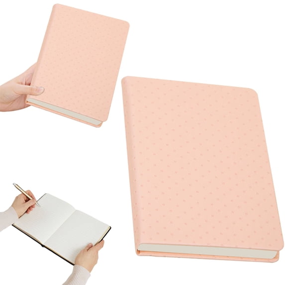 A5 PU Leather Notebook with Ribbon Bookmark, Dot Grid Hardcover Journal, 100 Sheets, Daily Journaling Ruled Notebook, Classic Writing Notebook for Business, Office and Home Use, Pink
