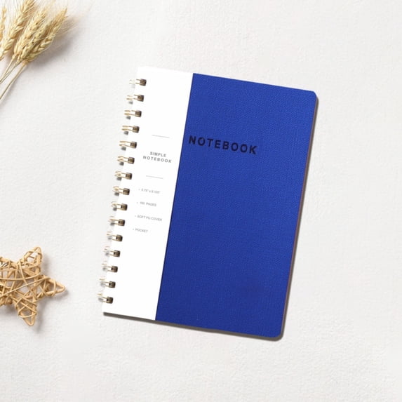 A5 PU Leather Spiral Notebook, 160 Pages Wide Ruled Journal with Inner Pocket, Twin-Wire Binding for Office Home (Blue)