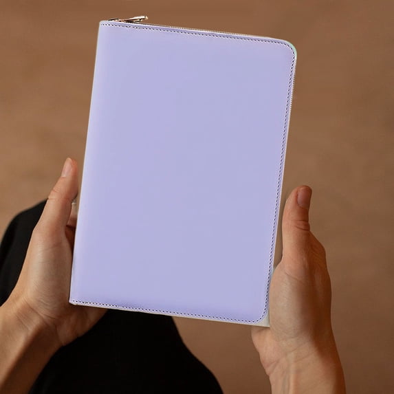 A5 PU Leather Zipper Notebook Portfolio Lined Paper Document Organizer Folder