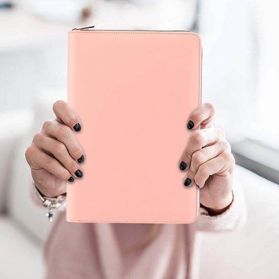 A5 PU Leather Zipper Notebook Portfolio Lined Paper Document Organizer Folder