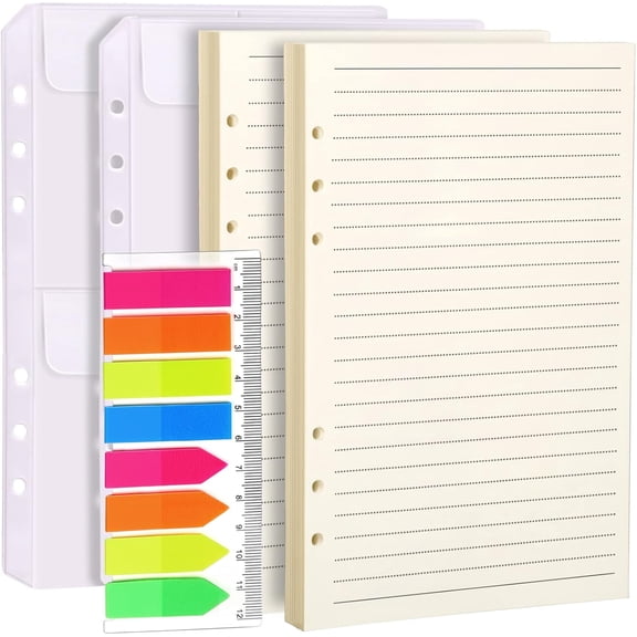 A5 Paper, Planner Inserts for A5 Binder, 5.5 x 8.5 Lined Paper, Loose Leaf Paper, with Binder Pockets, for Refillable Notebook, Journal,