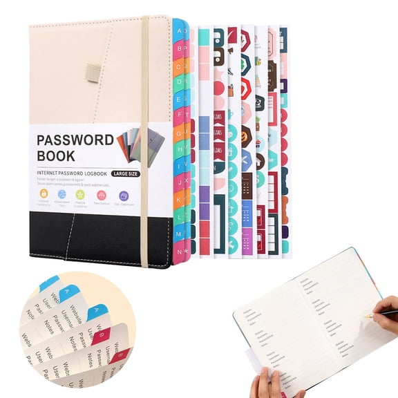 Password Organizer with Alphabetical Tabs for Websites Email and Software 115 Pages Pen Holder Elastic Closure A5 Large