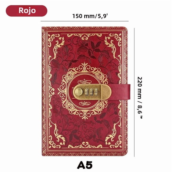 A5 Password Lock Diary, Retro Digital Lock Notebook for Men Women, PU Leather Journal with 100 Pages, Private Notebook