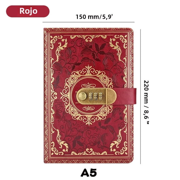 A5 Password Lock Diary, Retro Digital Lock Notebook for Men Women, PU Leather Journal with 100 Pages, Private Notebook