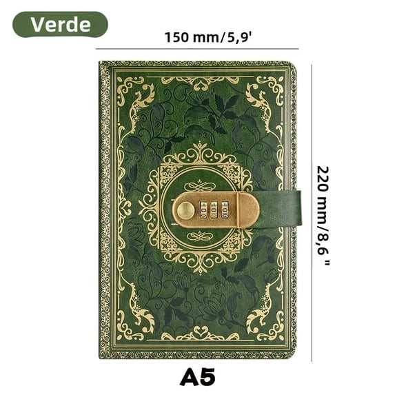 A5 Password Lock Diary, Retro Digital Lock Notebook for Men Women, PU Leather Journal with 100 Pages, Private Notebook