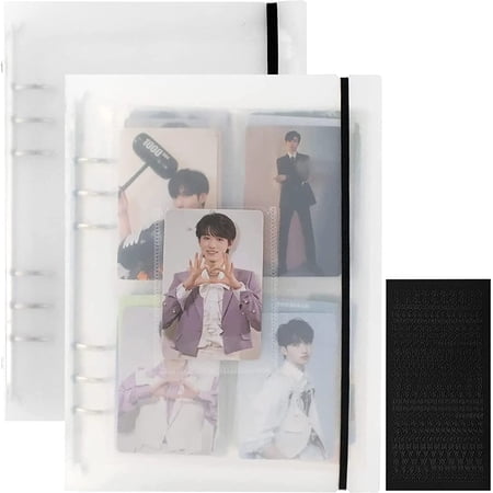 A5 Photocard Binder with 25 Pcs Inner 6 Ring, Korean Pop Photocard Holder Book, Clear K-Pop Album, 4 Photo Style Photo Card Album, 2 Set with 1 Letter Sticker