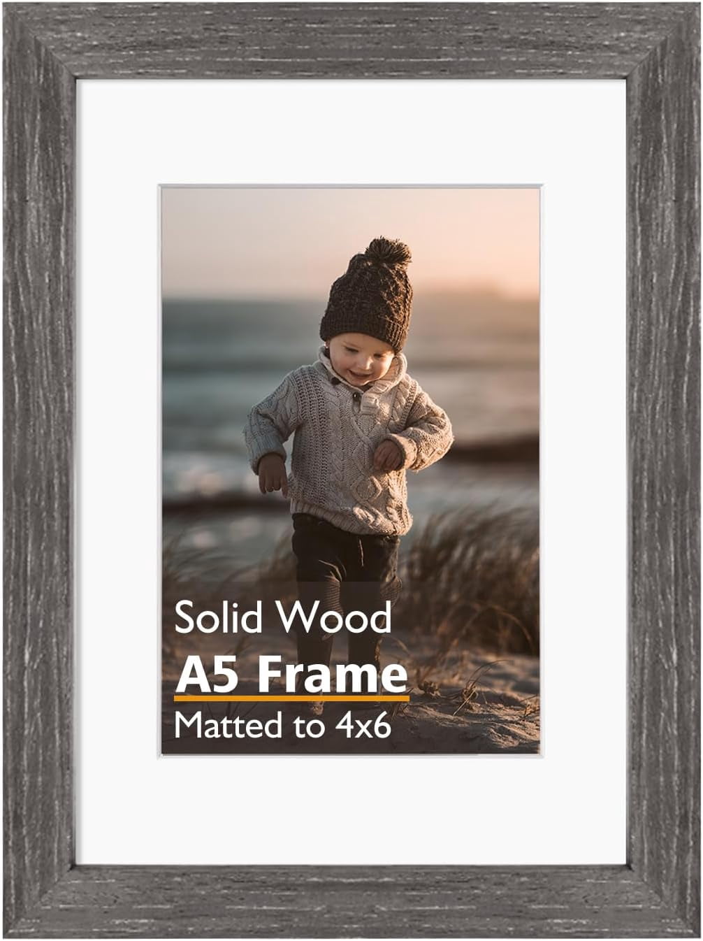 A5 Picture Frame, Ash Black Solid Wood Frame with Acrylic Plexiglass for Pictures 4x6 with Mat or A5 without Mat, Tabletop and Wall Mounting Display Photo Frame 1 Pack