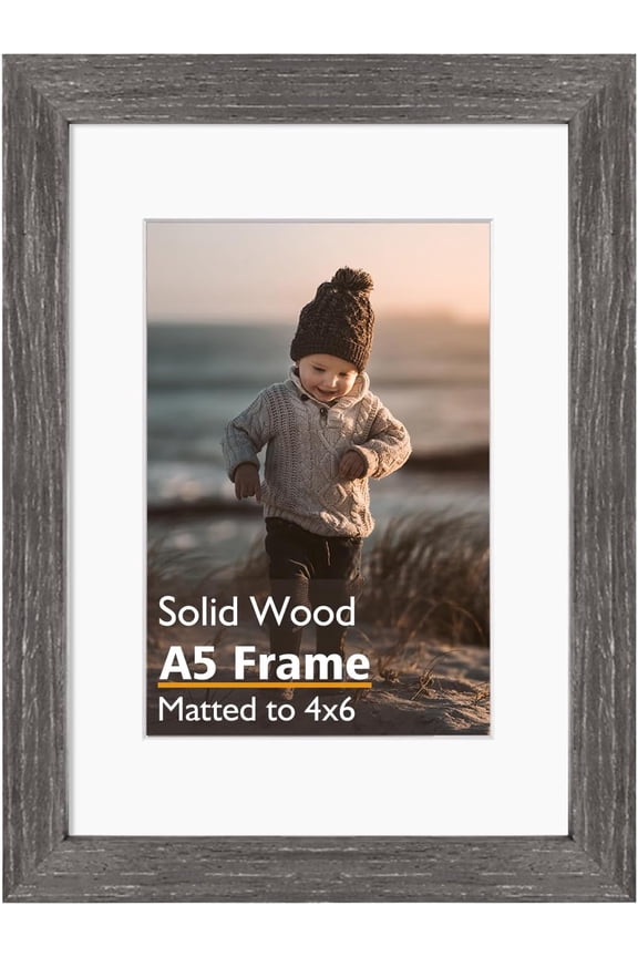 A5 Picture Frame, Ash Black Solid Wood Frame with Acrylic Plexiglass for Pictures 4x6 with Mat or A5 without Mat, Tabletop and Wall Mounting Display Photo Frame 1 Pack