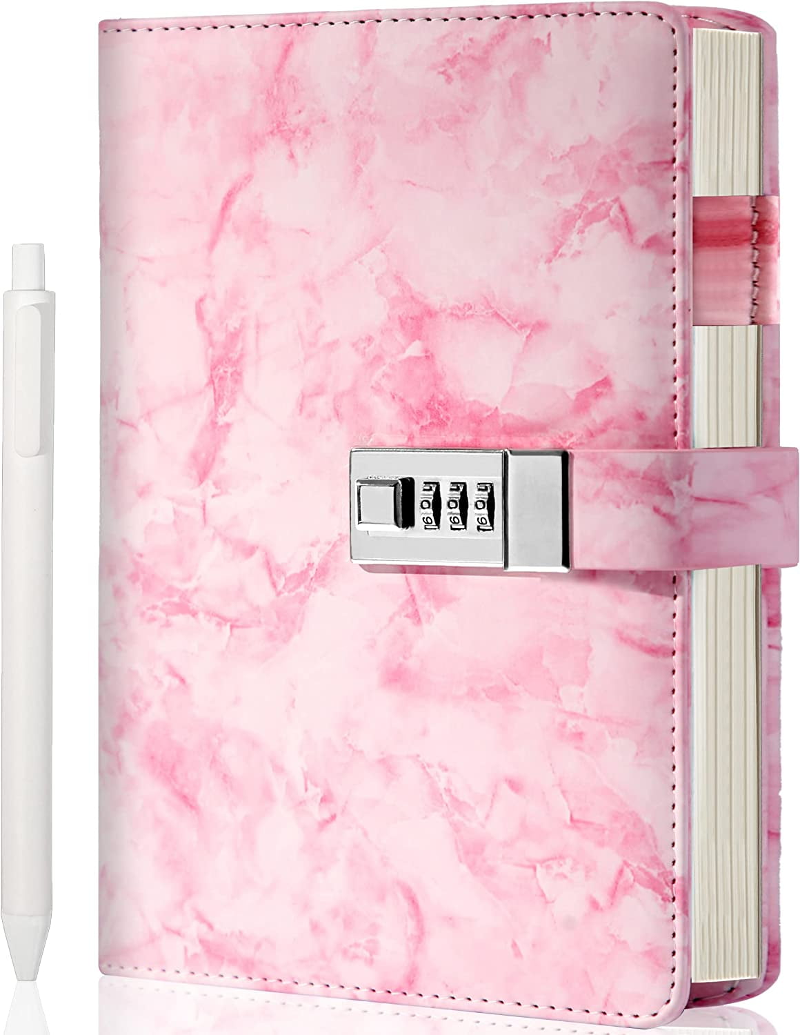 A5 Pink Marble Diary with Lock for Girls and Women, Notebook with Pen ...