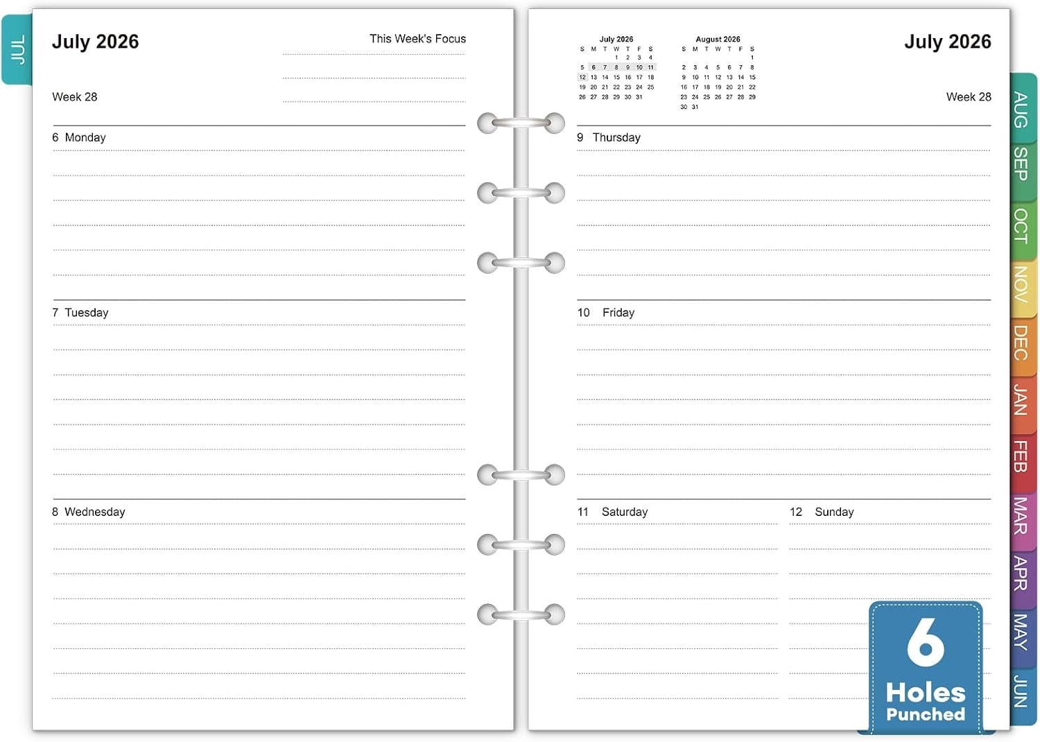 A5 Planner Inserts 2026-2027 - Weekly & Monthly Planner Refills for 6