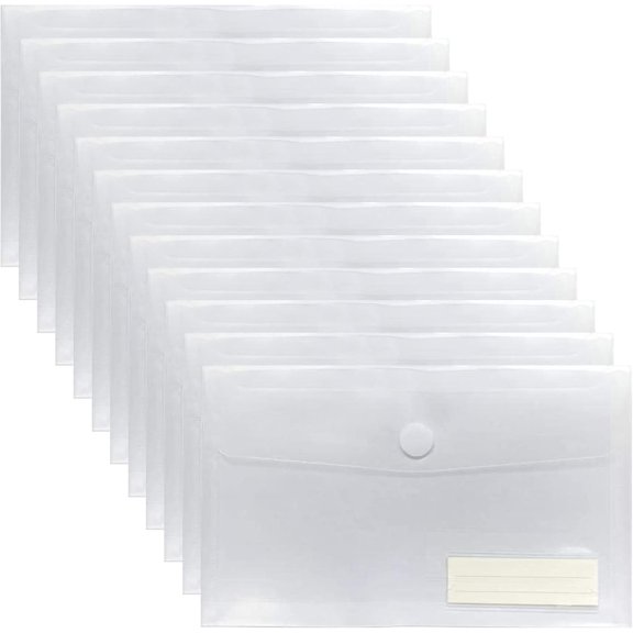 A5 Plastic Clear Envelopes Folder with Hook & Loop Closure 6x10" Invoice Receipt Organization with Label Pocket 12 count