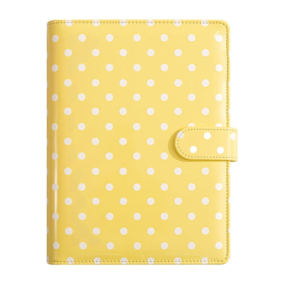 A5 Polka Dot PU Leather Loose Leaf Binder, Refillable 6-Ring Journal with Magnetic Snap Closure, Card Slots & Pen Loop, for Office, Photo Storage, Cash Budget, Travel, Yellow