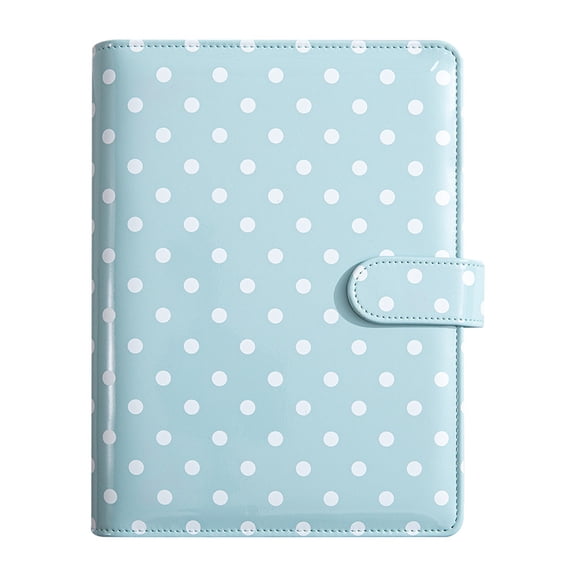 A5 Polka Dot PU Leather Loose Leaf Binder, Refillable 6-Ring Journal with Magnetic Snap Closure, Card Slots & Pen Loop, for Office, Photo Storage, Cash Budget, Travel, Blue