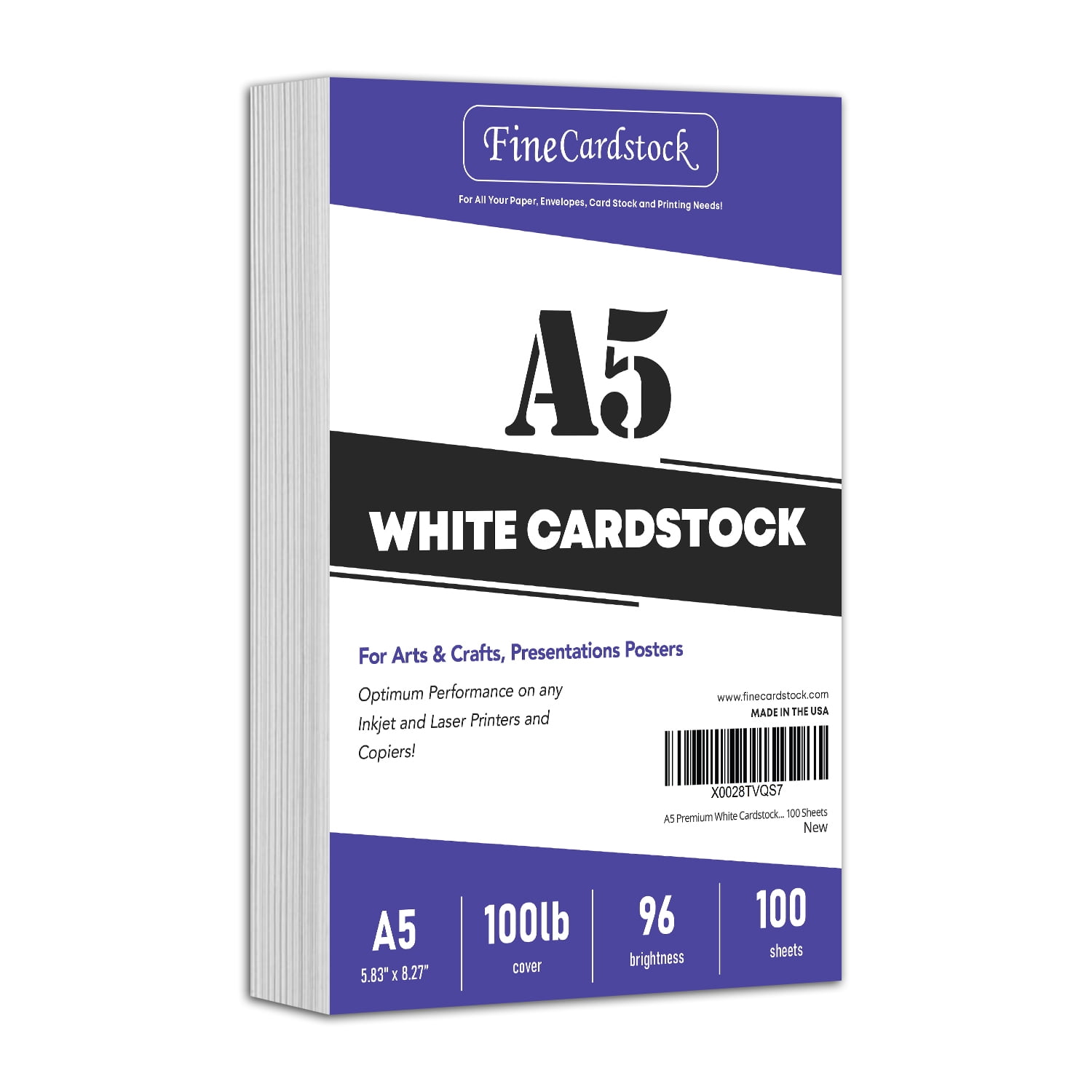 A5 Premium White Cardstock| For Copy, Printing, Writing | 5.83" x 8.27" inches (148 x 210 mm - Half of A4) | 100 Sheets Per Pack | 100 lb
