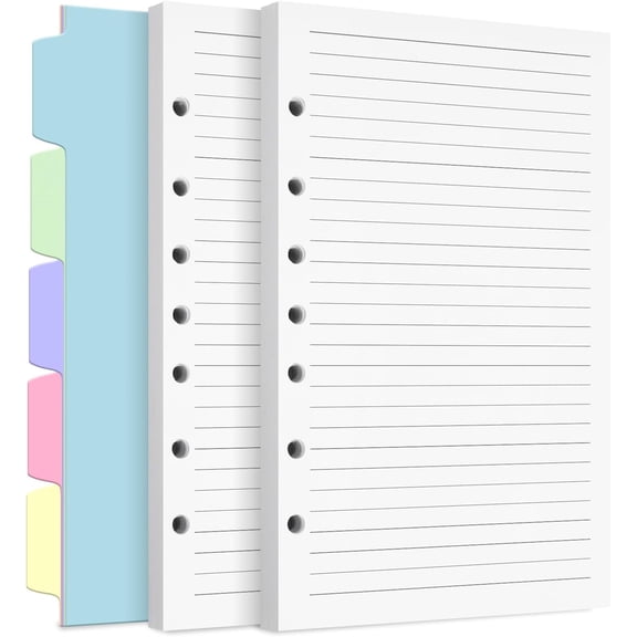 A5 Refill Paper, 7-Hole Planner Inserts for Binder Budget Journals Notebook, Loose Leaf Lined Paper with Dividers, 240 Pages 5-1/2" x 8-1/2", White