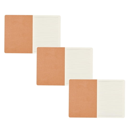 A5 Retro Kraft Paper Notebook 3-Pack, 28 Sheets Each Horizontal Lined Pages, Unprinted Cover Stu-dent Journal, Bulk Set for Schol, Office, Diary