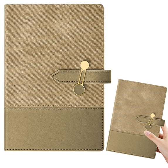 A5 Reusable Notebook Leather Journal, 224 Pages Lined Writing Diary with Metal Buckle Closure, Business Notebook for Office Travel, Coffee