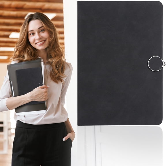 A5 Round Ring Journal, Hardcover Notebook with Buckle Closure for Office