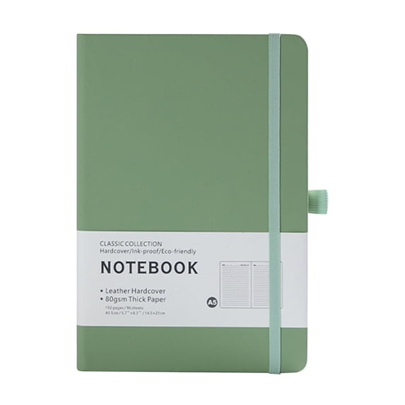 A5 Ruled Leather Hardcover Journal, 200 Pages Thick Paper Writing Notebook, Smooth Writing Sketching Journal, Multipurpose Business Planner Notebook, Durable Journal for Office Planning,Green