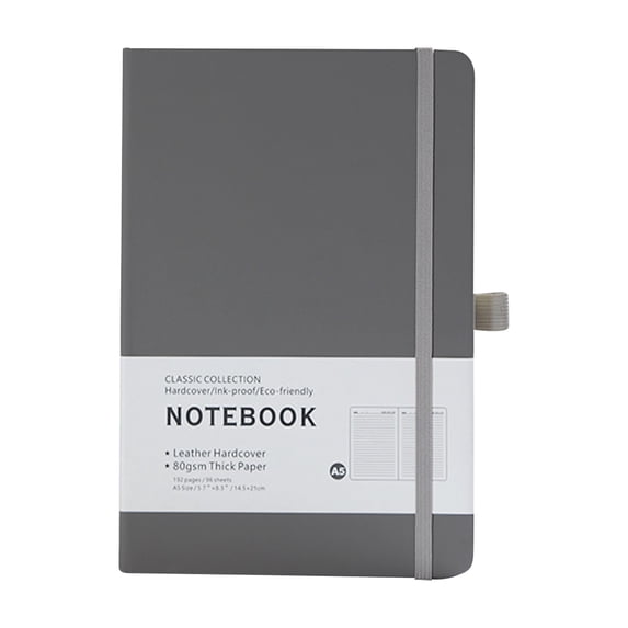 A5 Ruled Leather Hardcover Journal, 200 Pages Thick Paper Writing Notebook, Smooth Writing Sketching Journal, Multipurpose Business Planner Notebook, Durable Journal for Office Planning,Gray