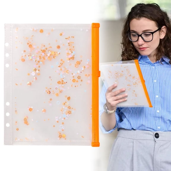 A5 Sequin Zipper Pocket, a5 zipper binder,6 Hole Loose Leaf Envelope Folder, 9x7 Inch Planner Document Organizer Bag, Card Receipt Pouch 1PCS