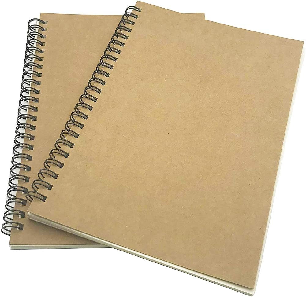 WSNIJFU A5 Sketchbook 2PCS Kraft Cover Sketch Drawing Spiral 30 Sheets Adults  Suitable for Pencil Watercolor Pen
