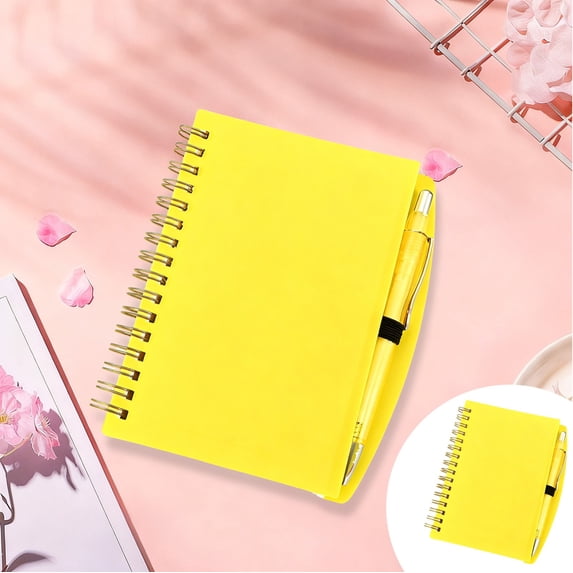 A5 Spiral Bound Notebook Set with Included Pen, PP Cover Writing Journal with Pen Clip, On-the-Go Memo Book, Compact Writing Pad for Meeting Notes, Office Use, Personal Planning, Yellow