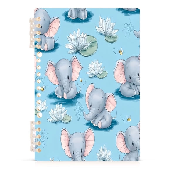 A5 Spiral Notebook 60 Sheets 80gsm Paper Ruled Journal Baby Elephant Playing in The Water